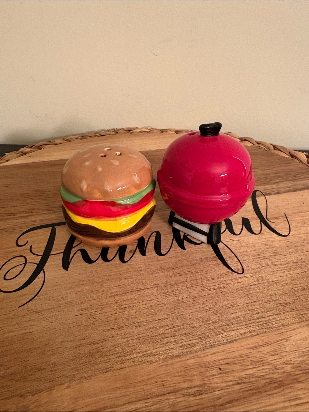 Whimsical Red Grill & Burger Ceramic Salt and Pepper Shakers